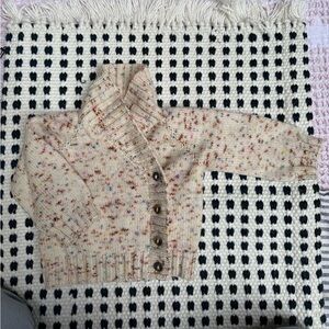 Cream Cardigan Sweater with Flecked Pattern
